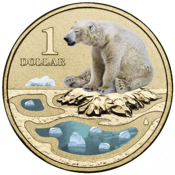 2013 $1 Australian Polar Animal Coloured Coin Series– Polar Bear