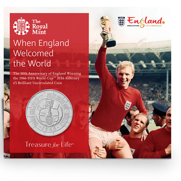 The 1966 FIFA World Cup England 2016 Alderney ?5 Brilliant Uncirculated Coin. ROW183.