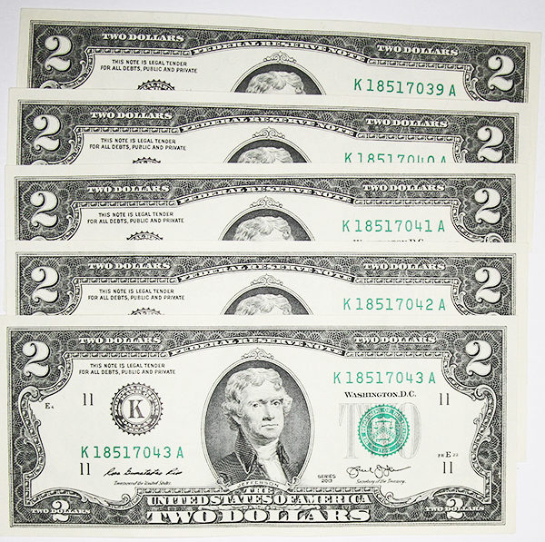 USA Five Consecutive Notes Of $2. ROW145.