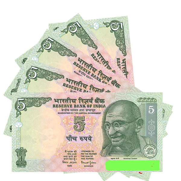 India?s Uncirculated 5 Consecutive Notes of 5 Rupees. ROW154.