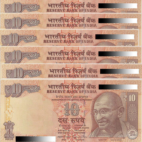 India?s Complete Bundle of Uncirculated 100 Consecutive Notes of 10 Rupees. ROW155.