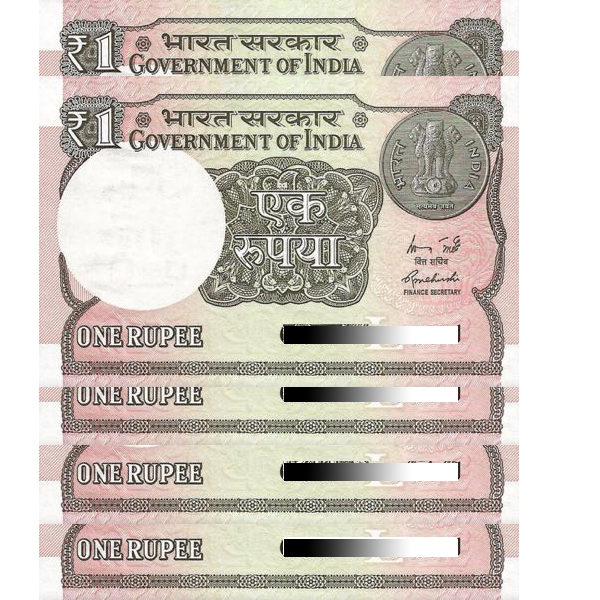 India?s Uncirculated 5 Consecutive Notes of 1 Rupees. ROW 159.