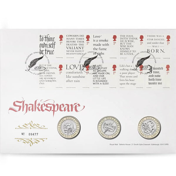 UK?s Shakespeare Coin And Stamp Set Commemorating 400 Anniversary. ROW185.