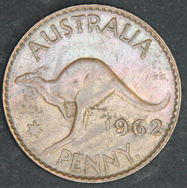 Australia's 1962 One Penny Coin. Observe Queen Elizabeth II. ROW 244.